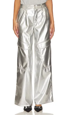 AFRM Faux Leather Wynn Cargo Pants in Metallic Silver