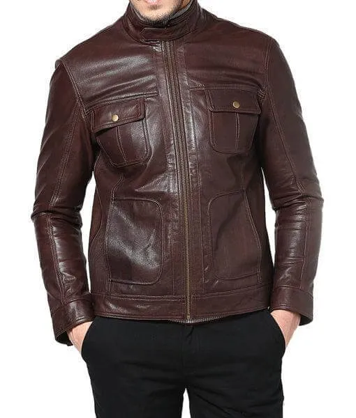 Andy Brown Leather Jacket Men Biker Motorcycle Sheepskin