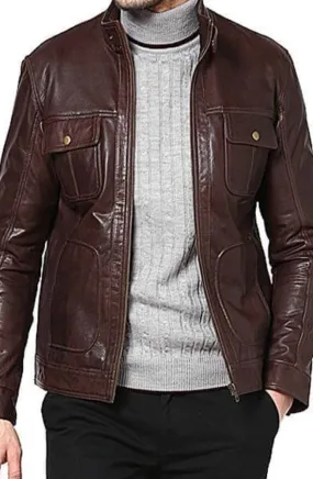 Andy Brown Leather Jacket Men Biker Motorcycle Sheepskin