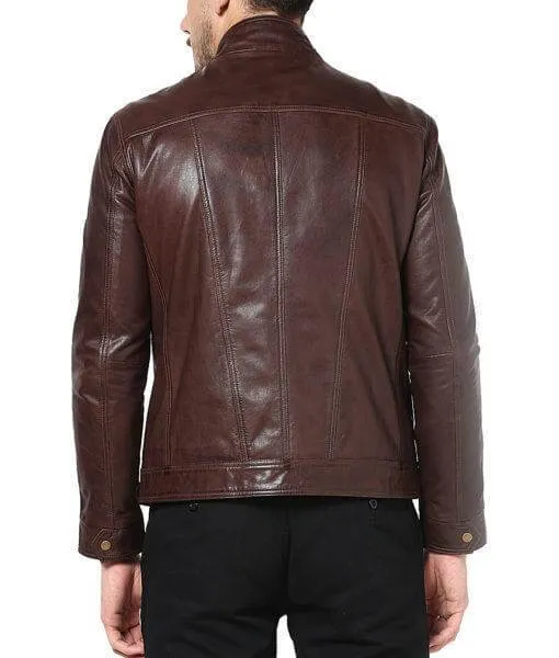 Andy Brown Leather Jacket Men Biker Motorcycle Sheepskin