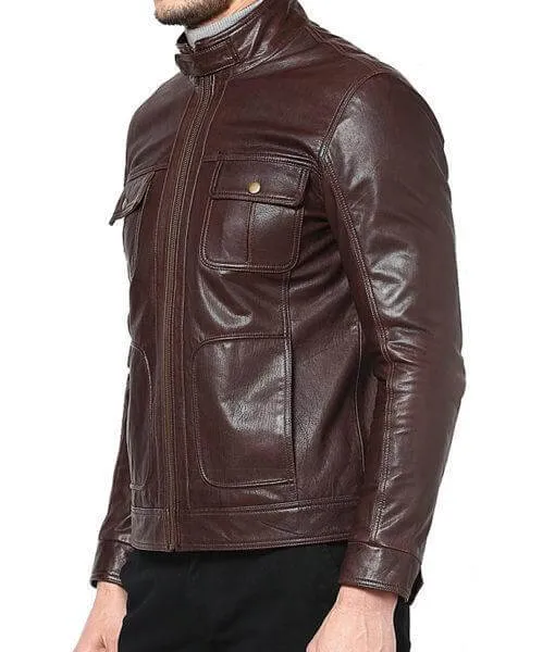 Andy Brown Leather Jacket Men Biker Motorcycle Sheepskin