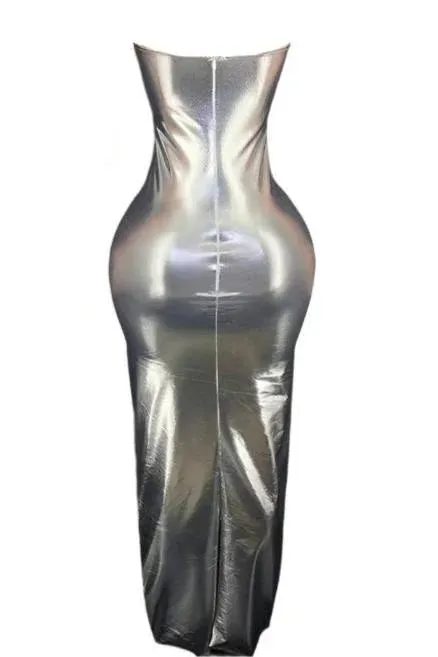 ANJULI Strapless Metallic Bodycon Dress