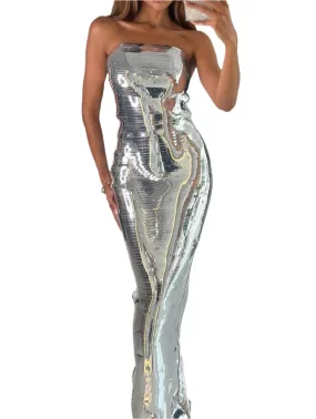 ANJULI Strapless Metallic Bodycon Dress