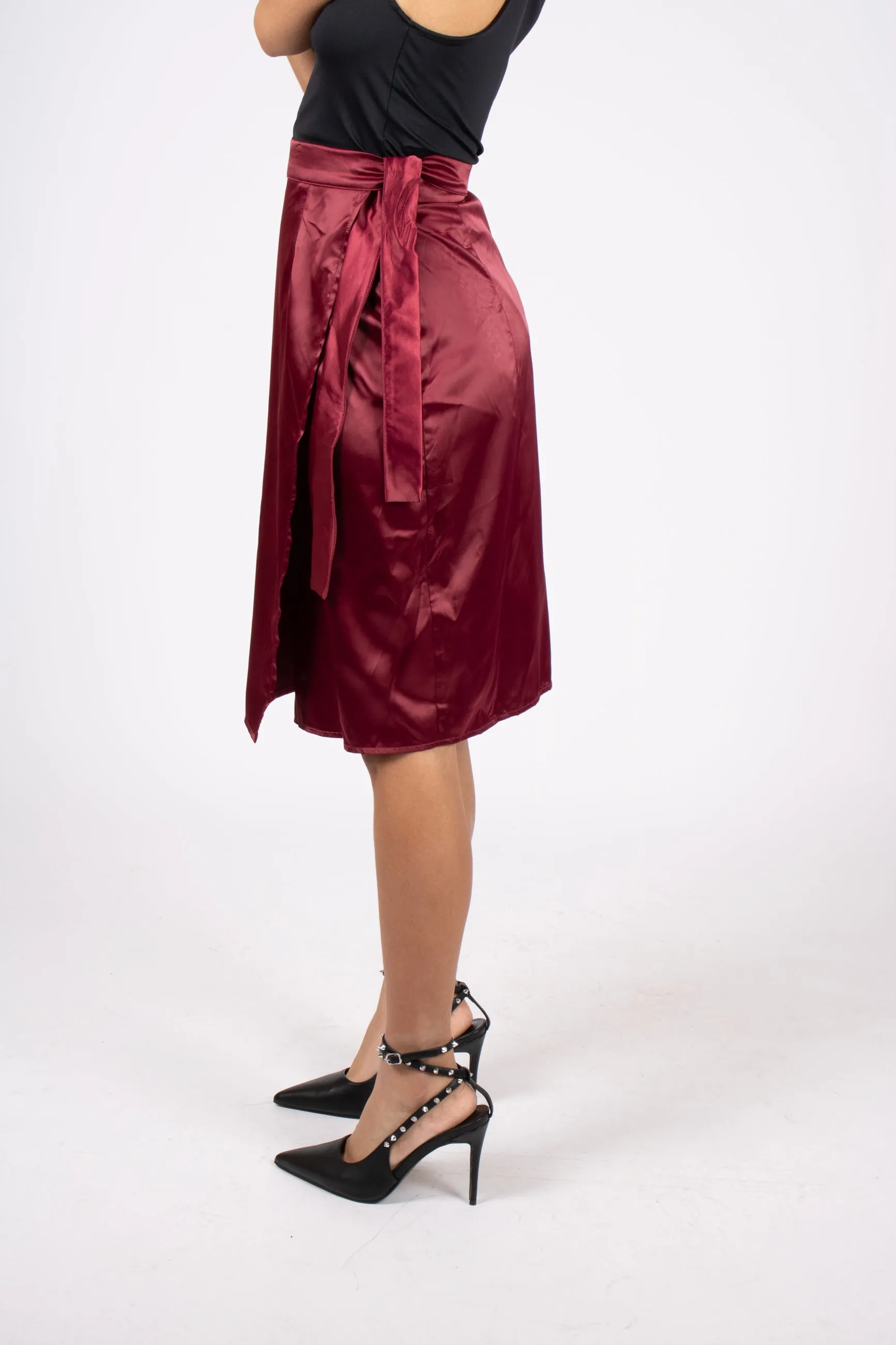 Aubergine Satin Wrap Skirt