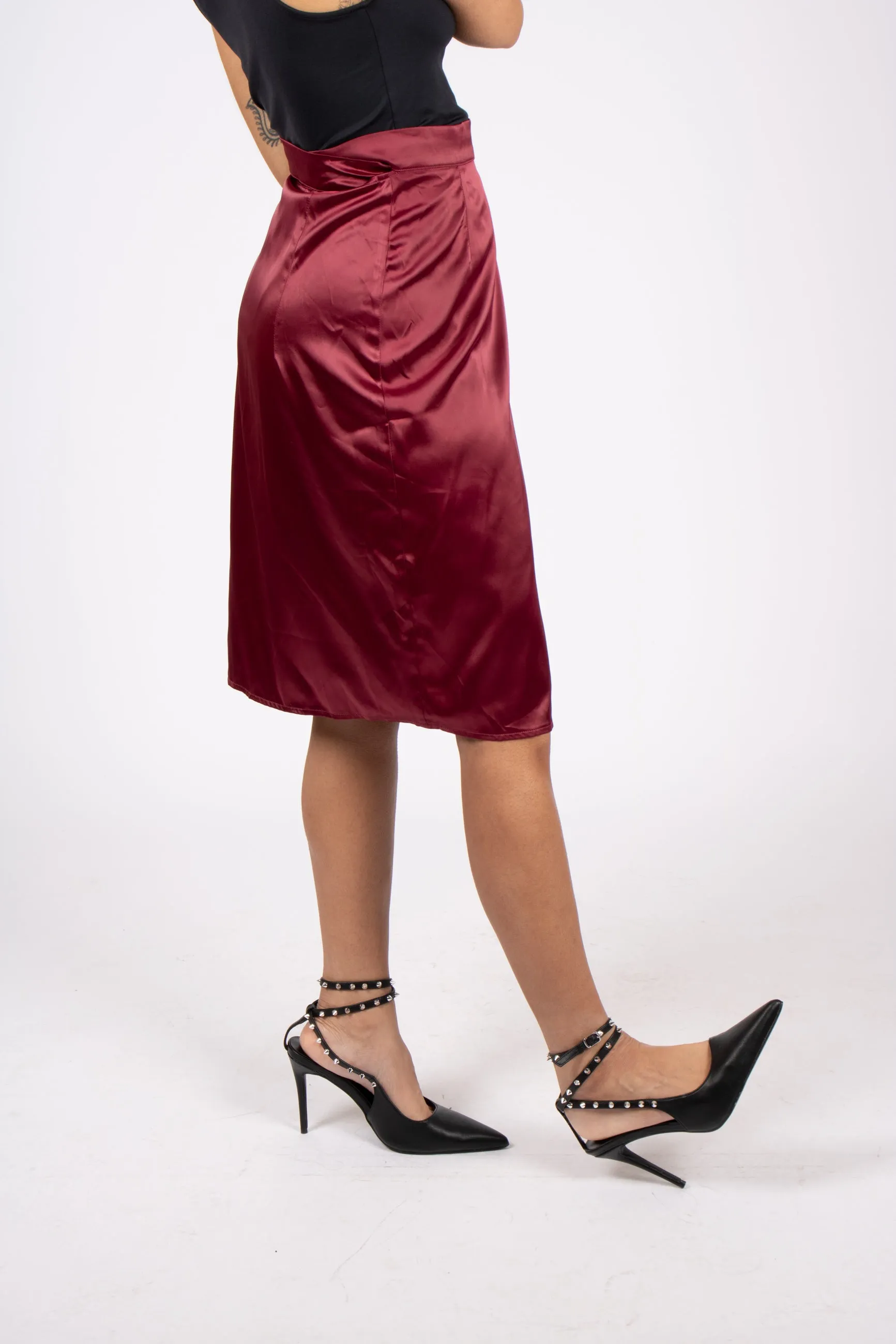 Aubergine Satin Wrap Skirt