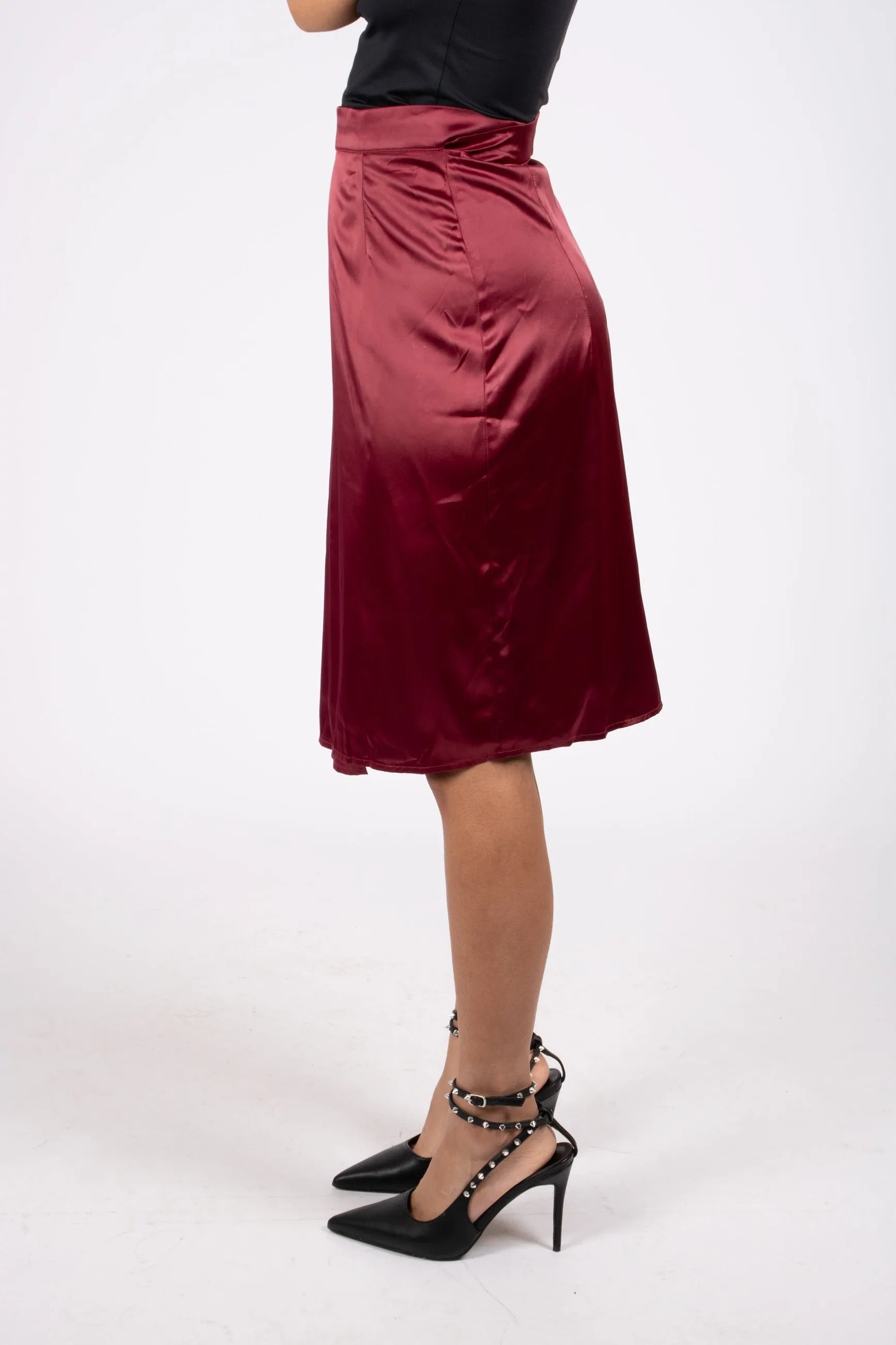 Aubergine Satin Wrap Skirt