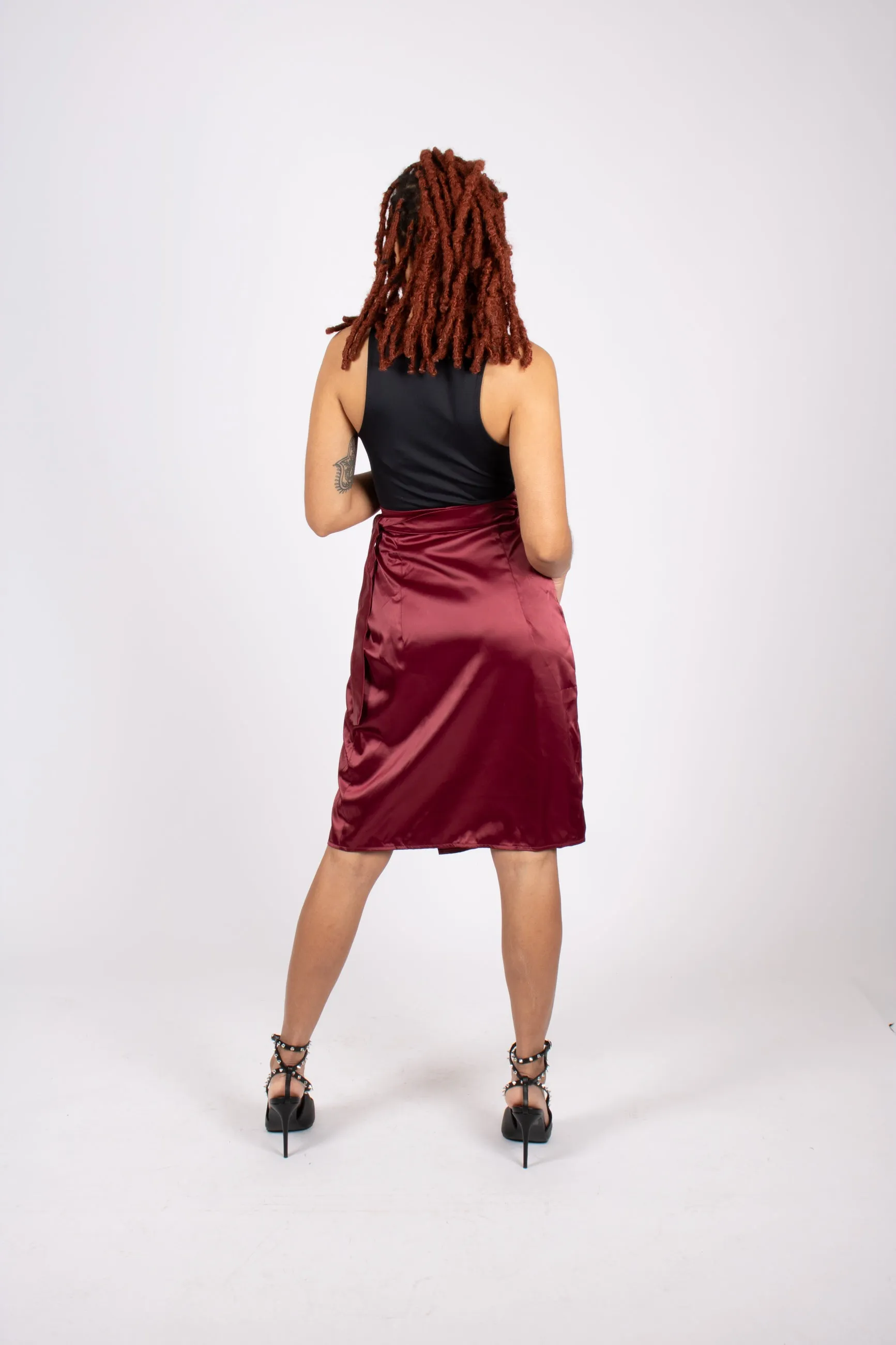 Aubergine Satin Wrap Skirt