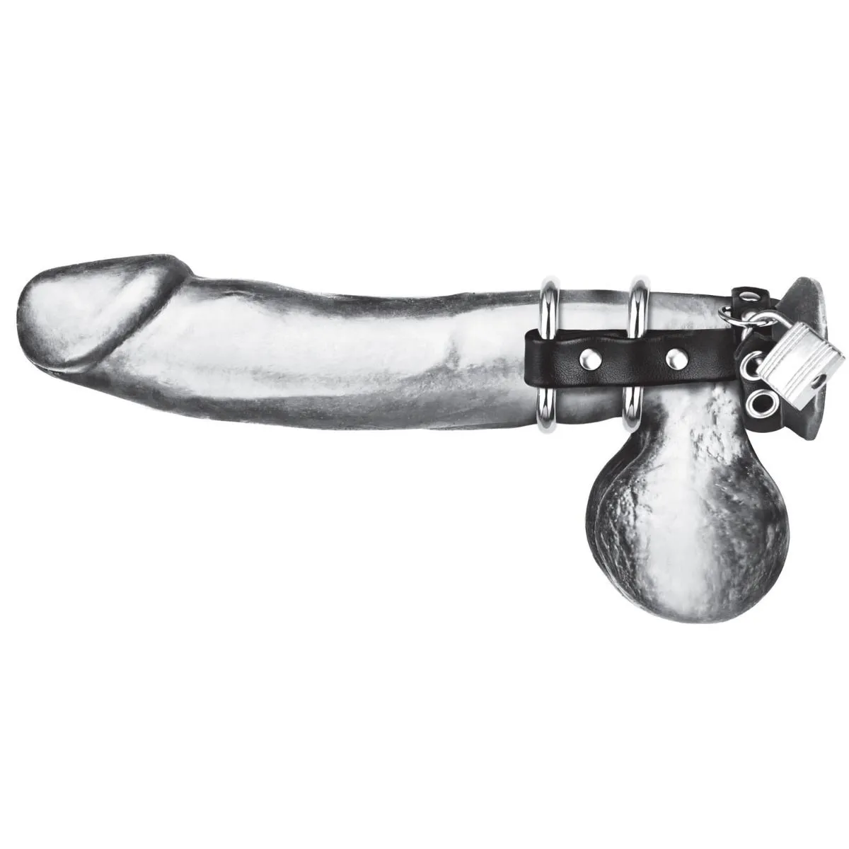 Blue Line Double Metal Cock Ring With Locking Ball Strap Black