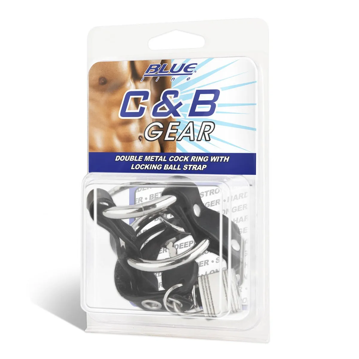 Blue Line Double Metal Cock Ring With Locking Ball Strap Black