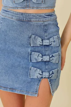 Bow Denim Mini Skirt