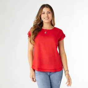CAMELLIA CAP SLEEVE TOP WITH LAYERED BOTTOM- RED