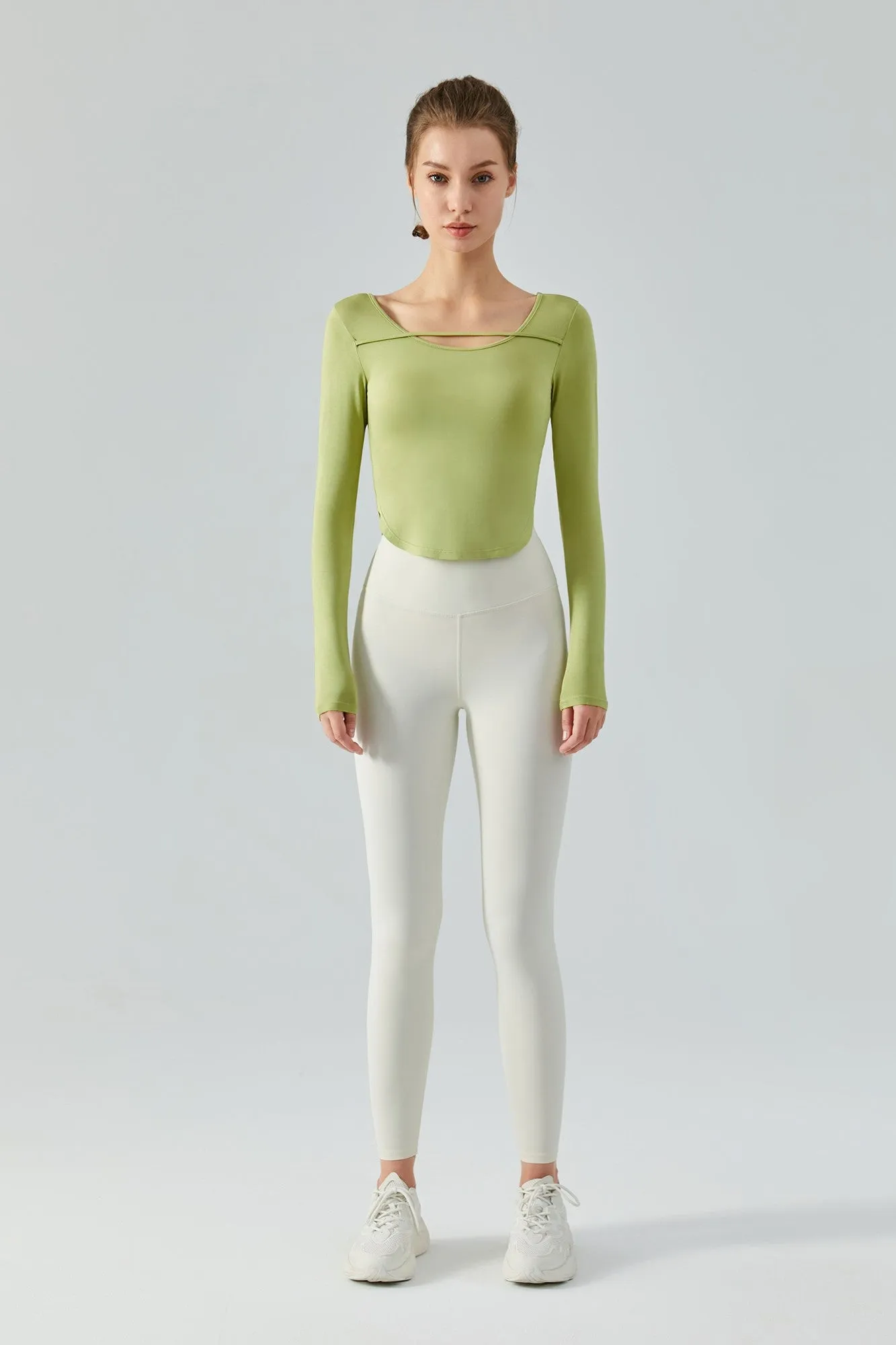Chic Crew Neck Long Sleeve Curved Hem Tops