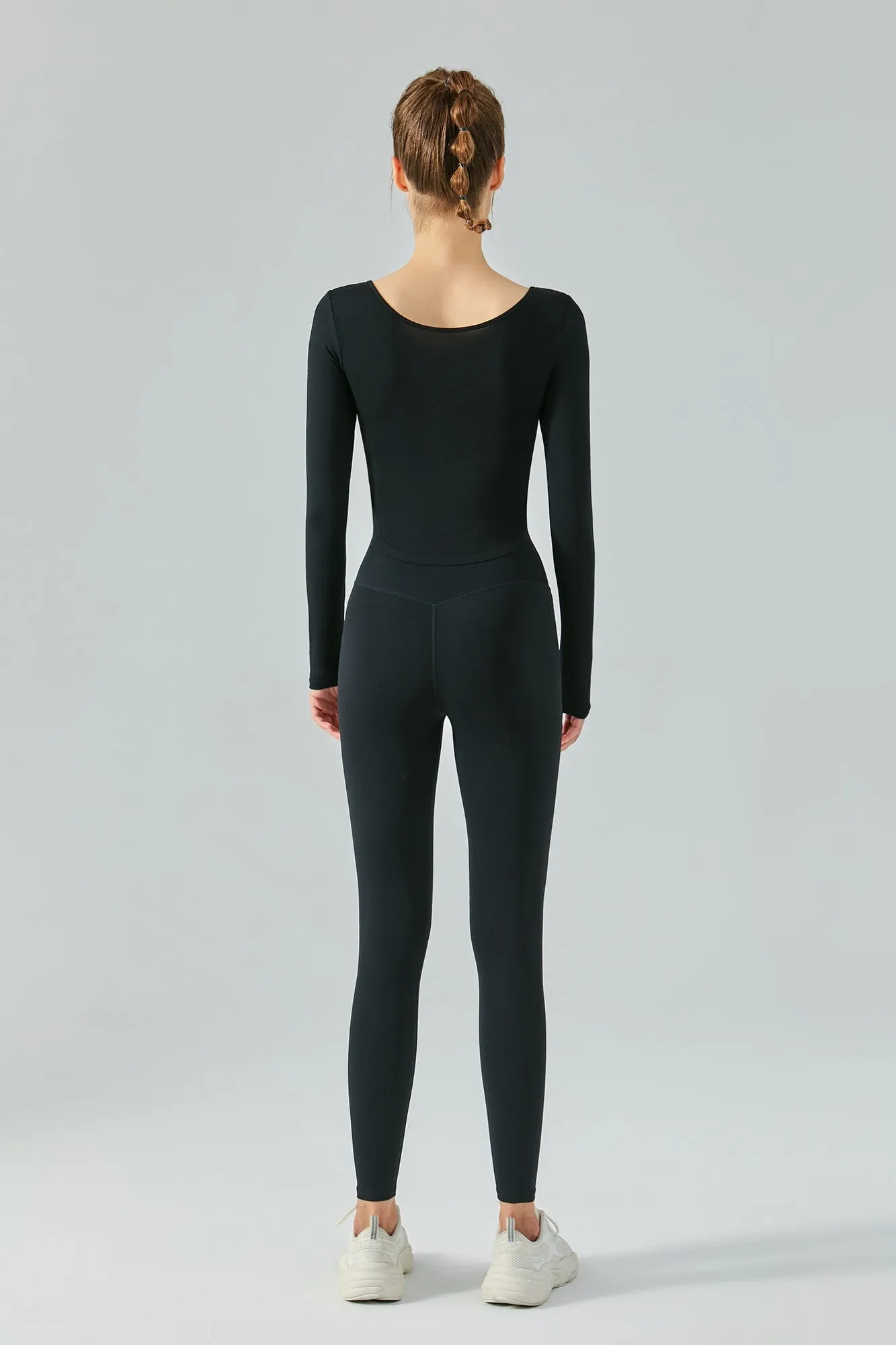 Chic Crew Neck Long Sleeve Curved Hem Tops