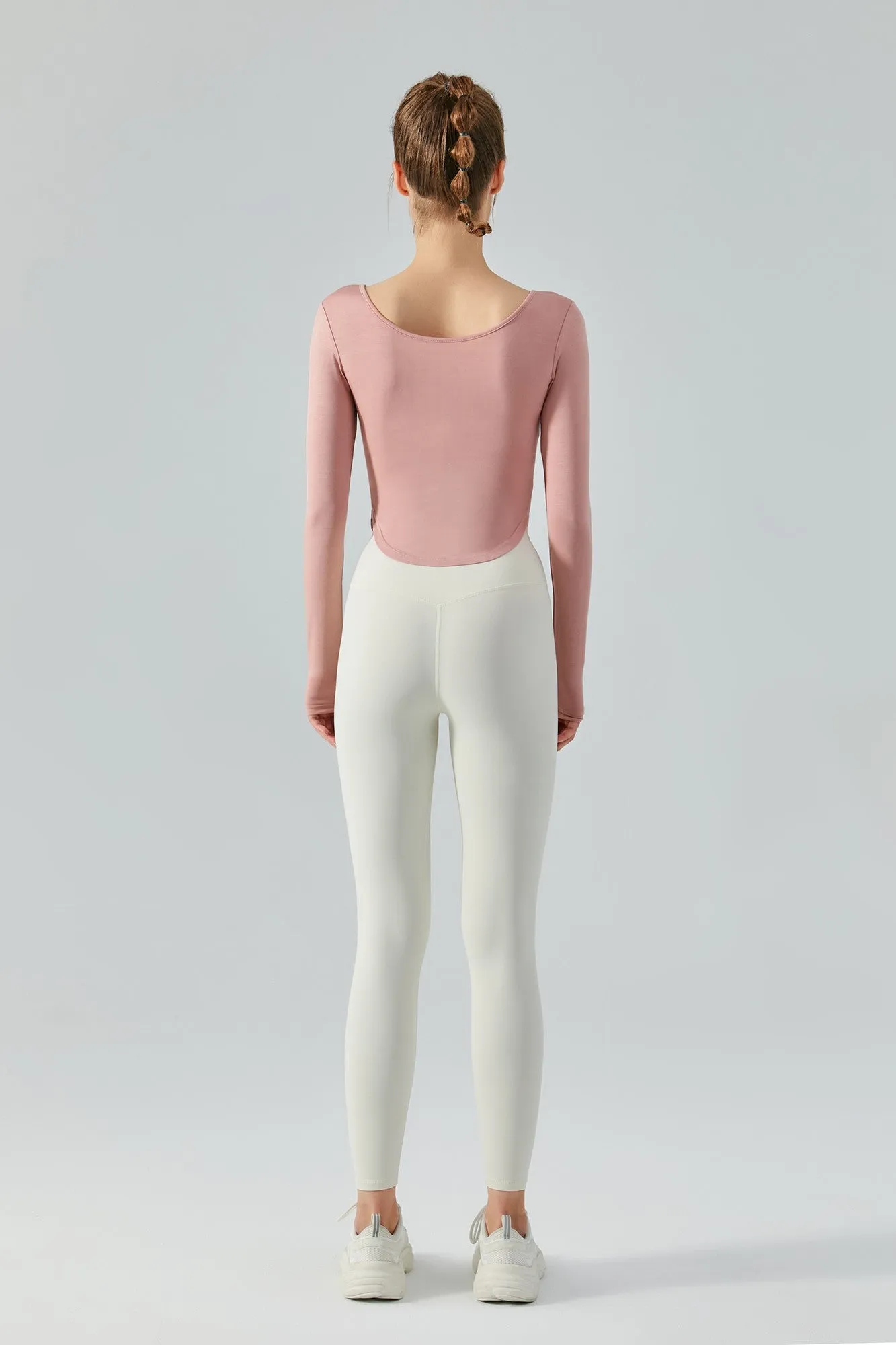Chic Crew Neck Long Sleeve Curved Hem Tops