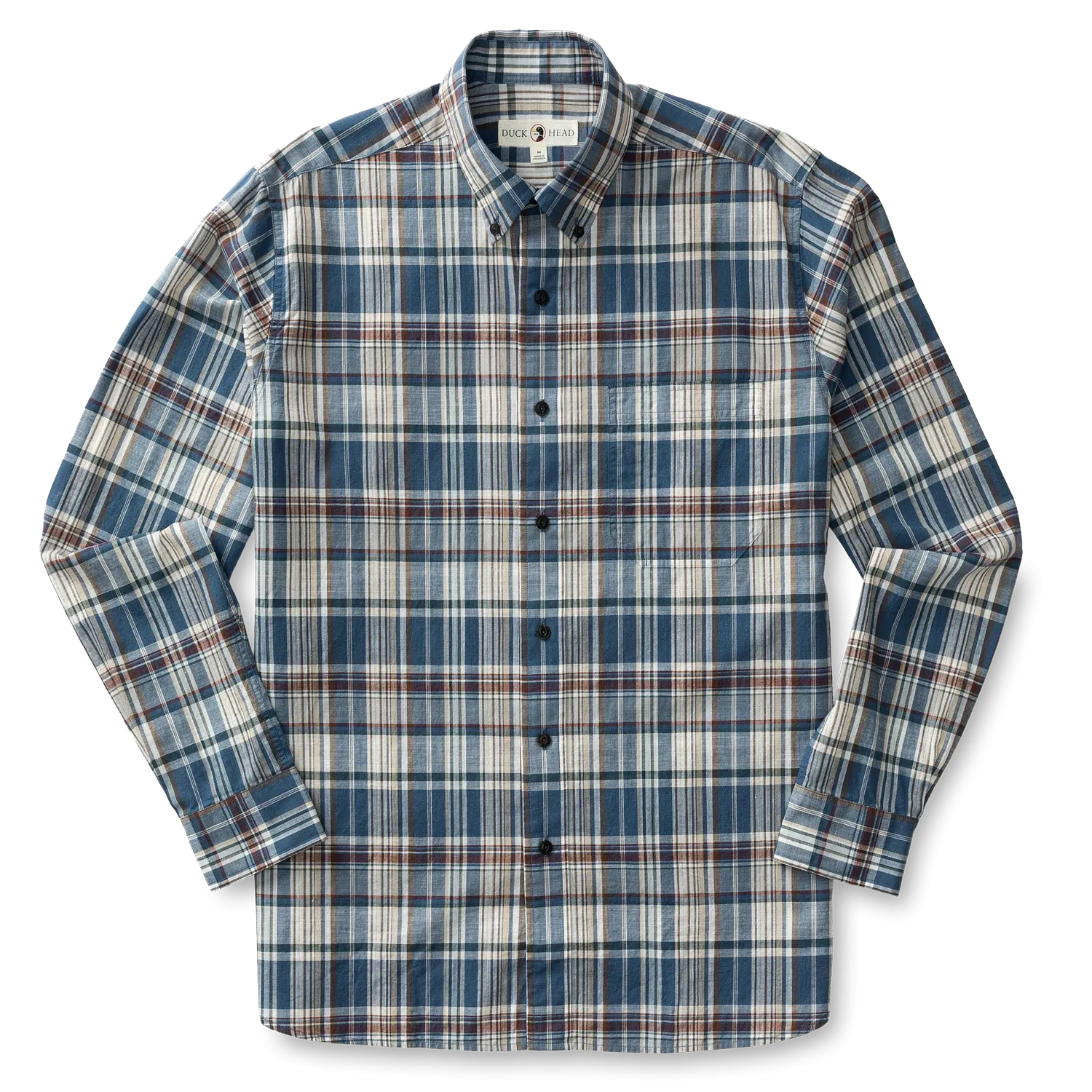 Duck Head Higgins Plaid Cotton Slub Sport Shirt- Vintage Blue