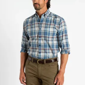 Duck Head Higgins Plaid Cotton Slub Sport Shirt- Vintage Blue