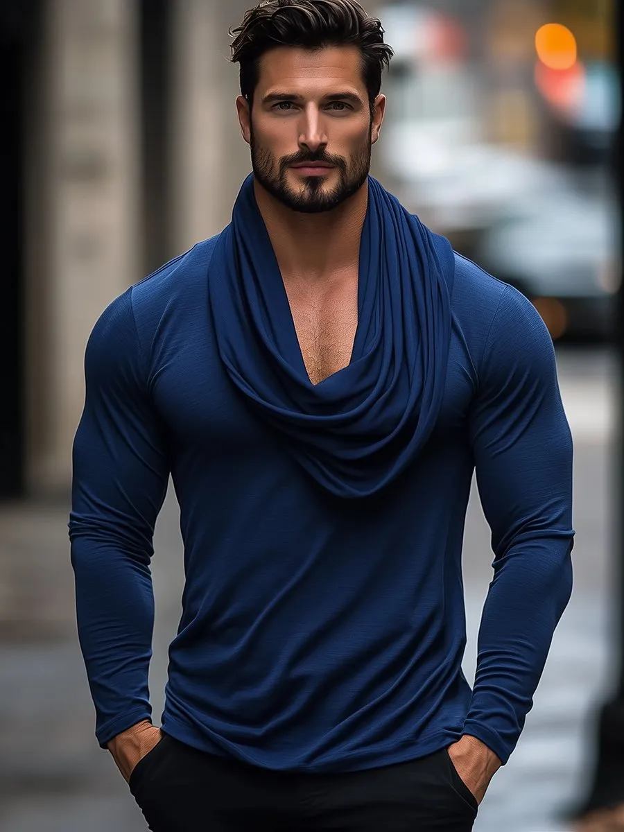 Fashion Scarf Collar Long Sleeve T-shirt