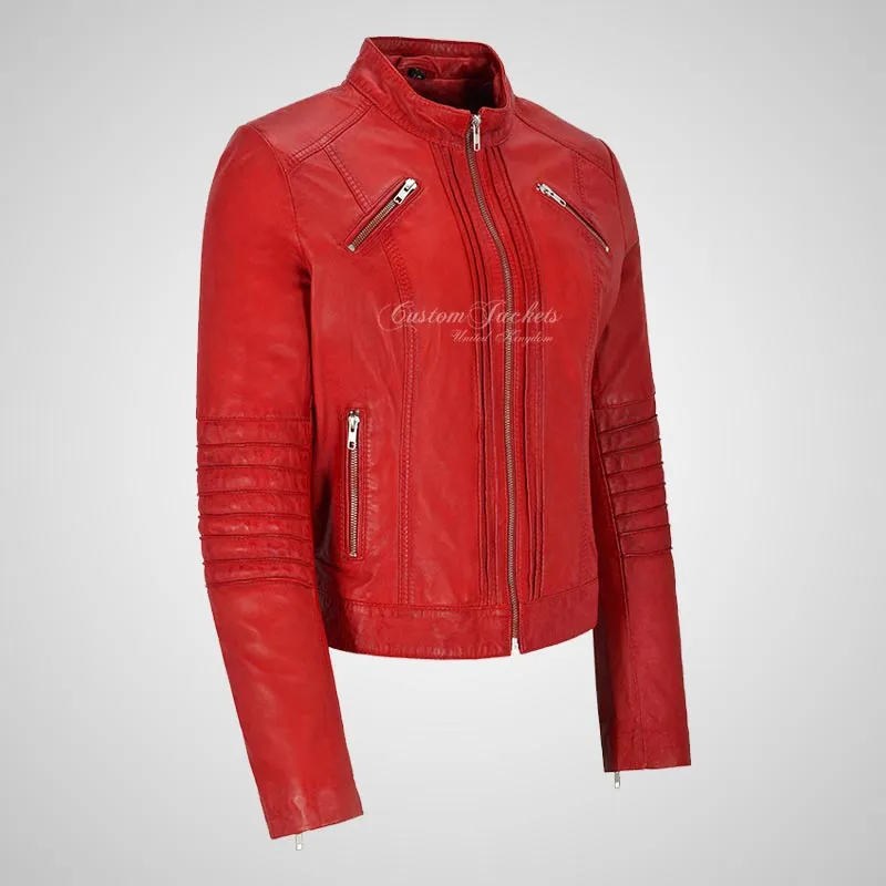 GISELLE Ladies Leather Biker Jacket Fitted Fashion Jacket