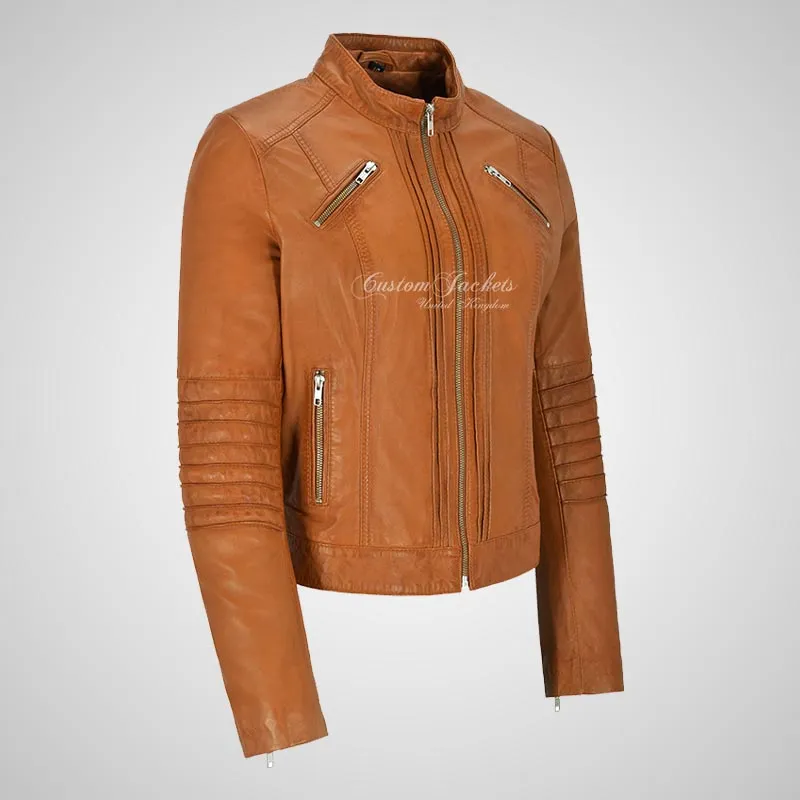 GISELLE Ladies Leather Biker Jacket Fitted Fashion Jacket