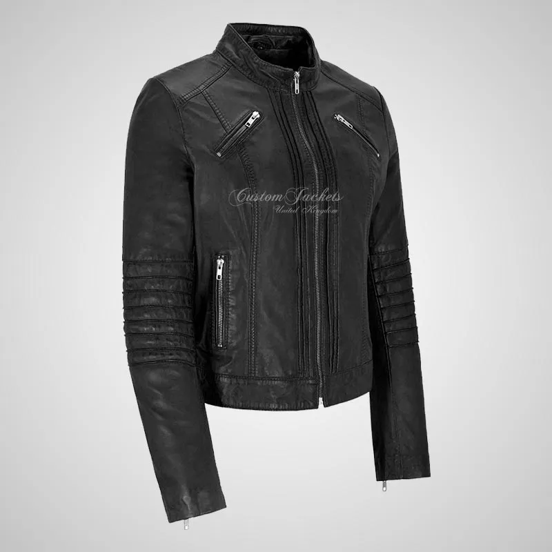 GISELLE Ladies Leather Biker Jacket Fitted Fashion Jacket