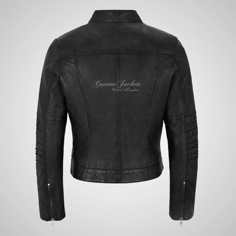 GISELLE Ladies Leather Biker Jacket Fitted Fashion Jacket