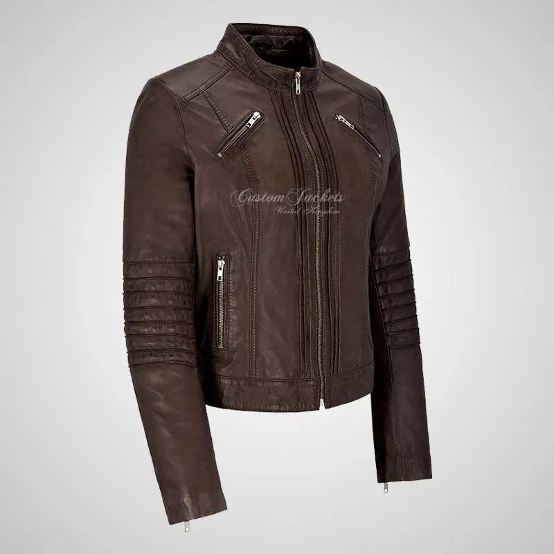 GISELLE Ladies Leather Biker Jacket Fitted Fashion Jacket