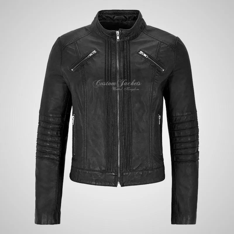 GISELLE Ladies Leather Biker Jacket Fitted Fashion Jacket