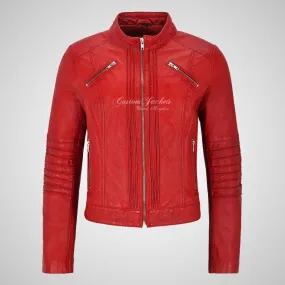 GISELLE Ladies Leather Biker Jacket Fitted Fashion Jacket