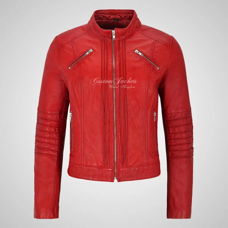GISELLE Ladies Leather Biker Jacket Fitted Fashion Jacket