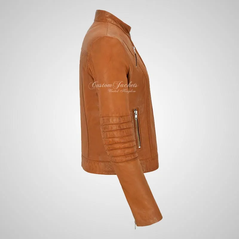 GISELLE Ladies Leather Biker Jacket Fitted Fashion Jacket