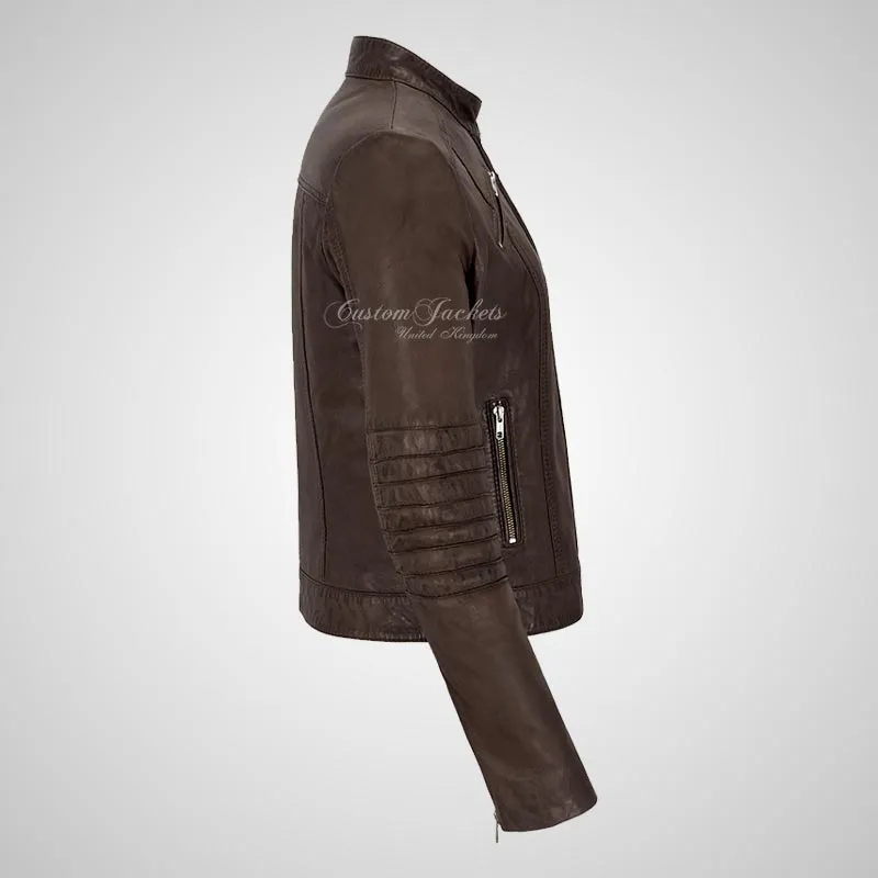 GISELLE Ladies Leather Biker Jacket Fitted Fashion Jacket