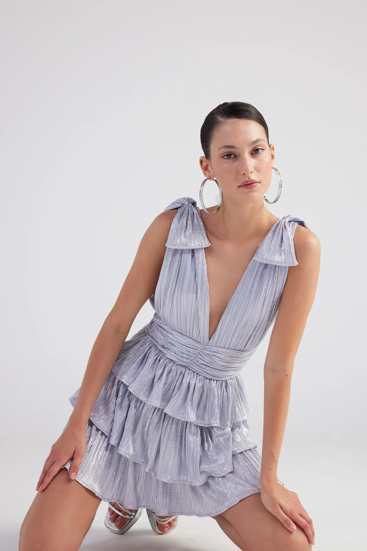 Glare Deep V-Neck Mini Dress Blue