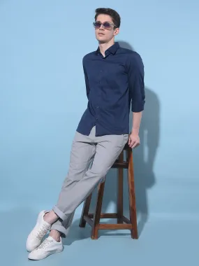 Grey Textured Printed Chinos Trousers