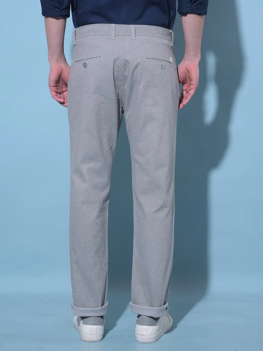 Grey Textured Printed Chinos Trousers