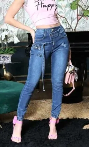 Jogger in denim with small bag