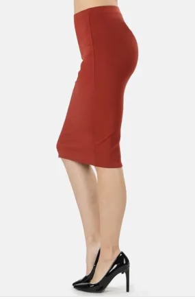 Josie Premium Pencil Skirt- Dark Rust