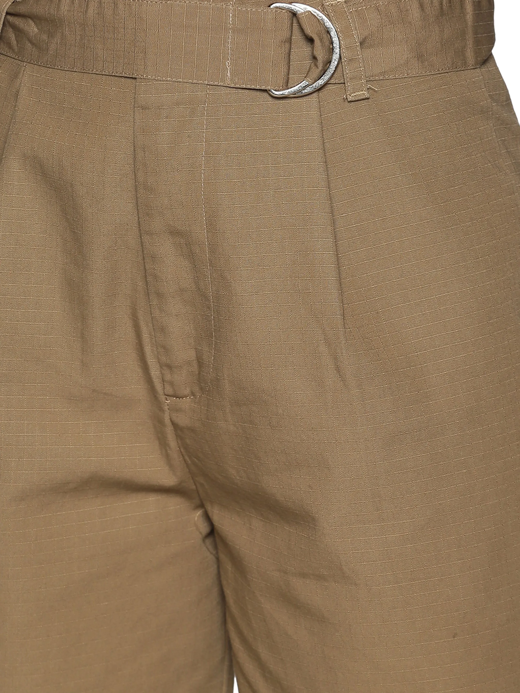 Khaki High Waist Cotton Pants