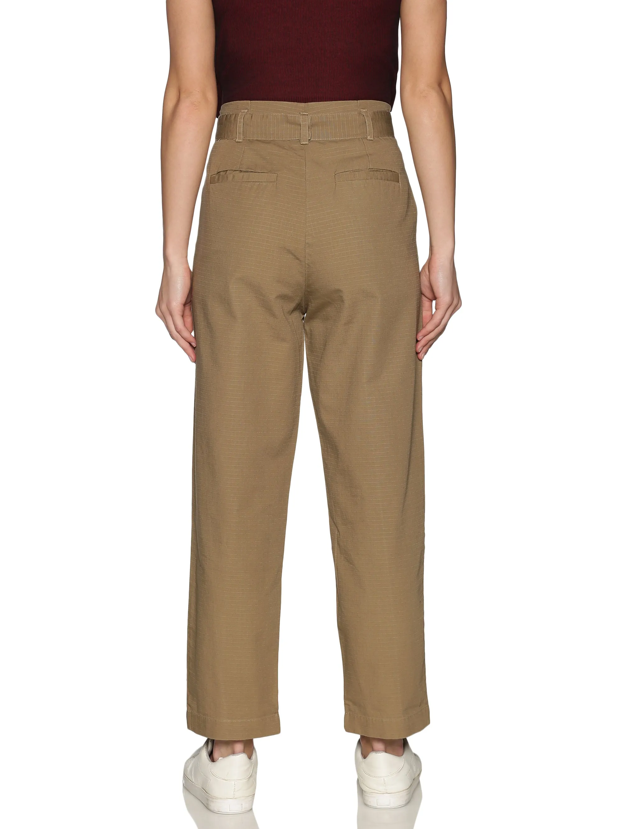 Khaki High Waist Cotton Pants
