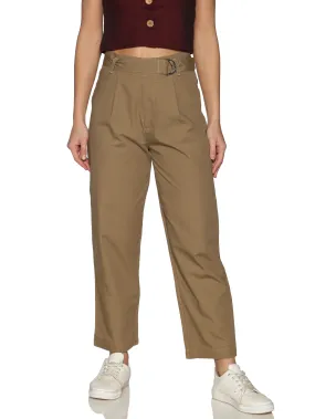 Khaki High Waist Cotton Pants