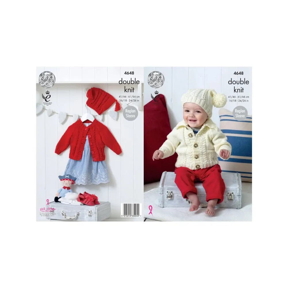 King Cole Kids Cardigan and Hat DK Knitting Pattern 4648