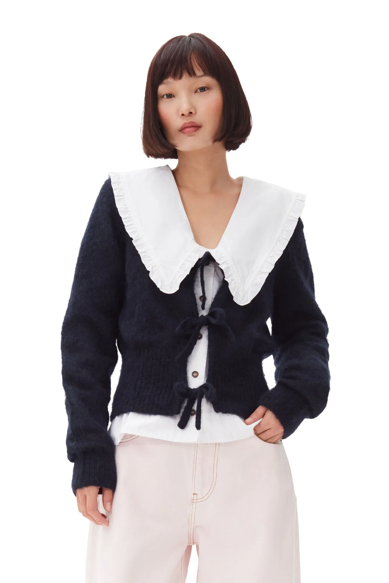 Light Mohair Tie String Cardigan - Sky Captain