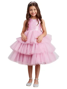 Little Girls Violet Metallic Glitter Layered Tulle Flower Girl Dress 2-6