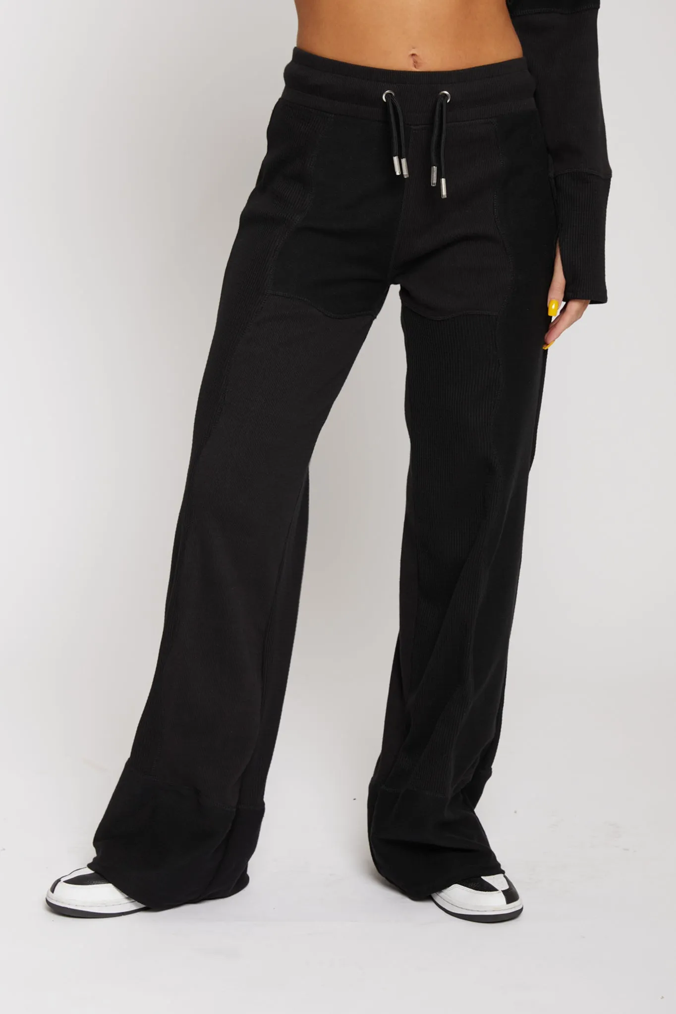 MIXED WIDE LEG JOGGERS - BLACK