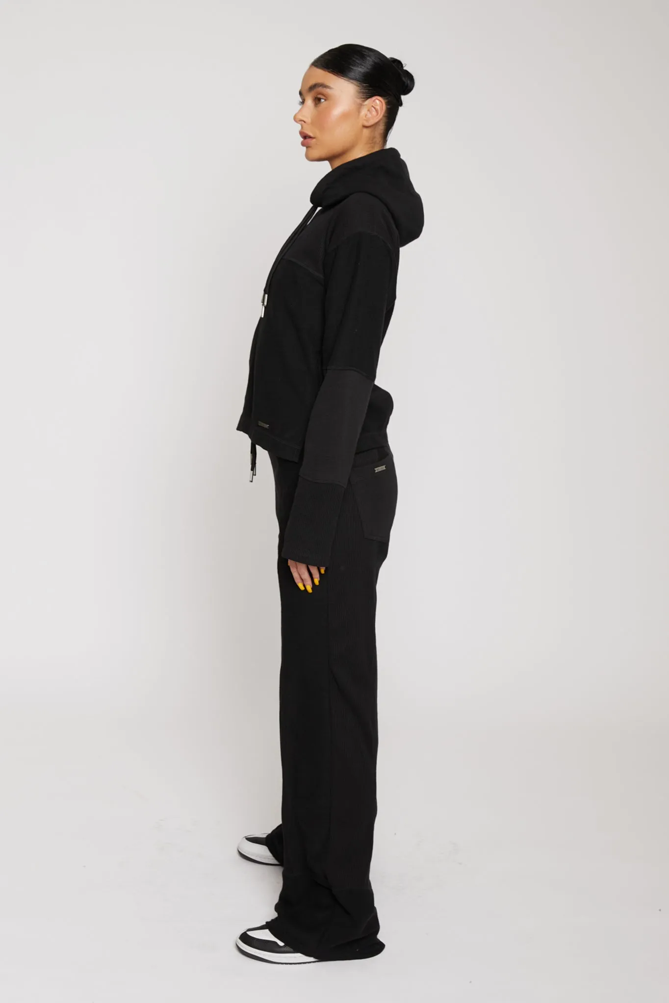 MIXED WIDE LEG JOGGERS - BLACK
