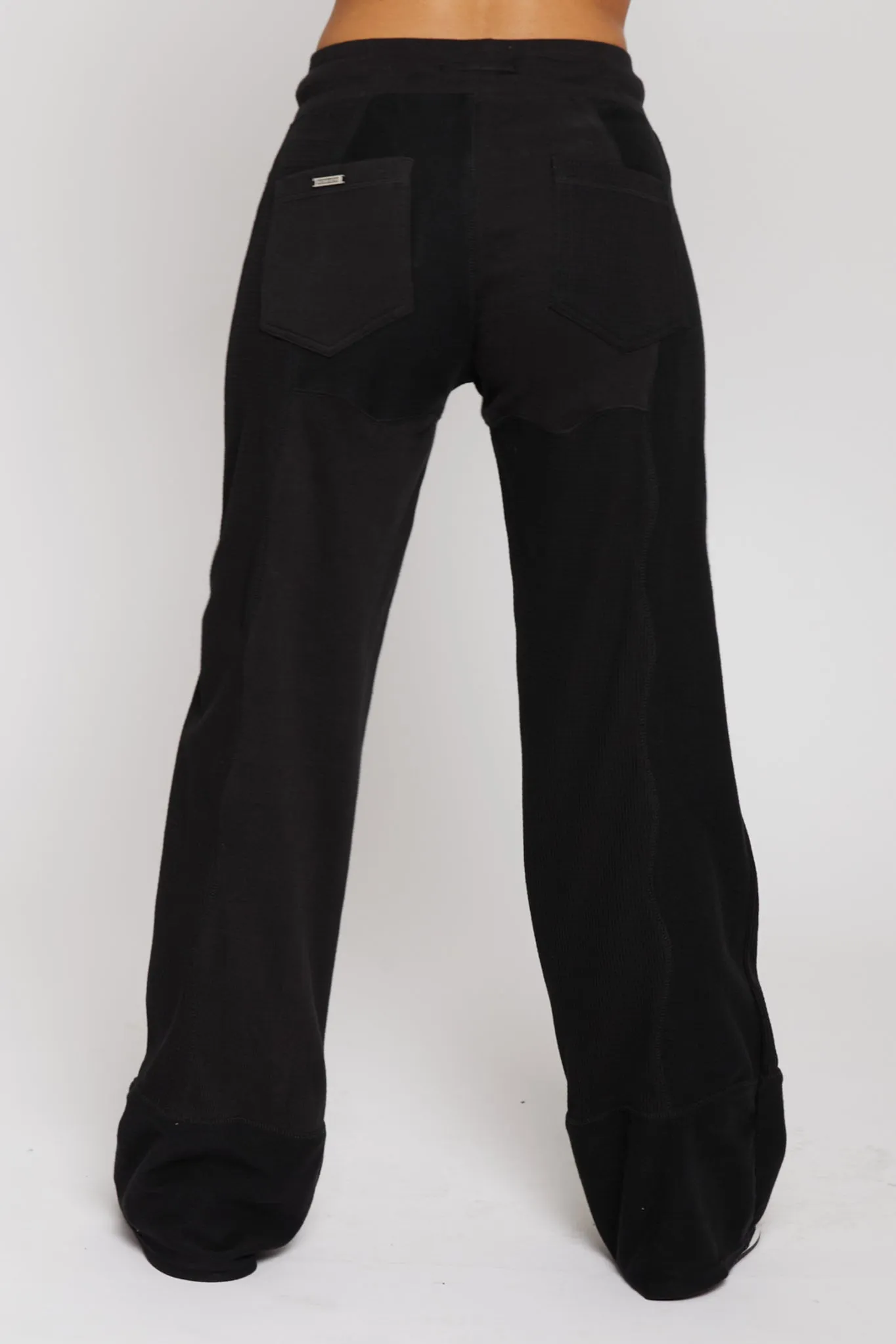 MIXED WIDE LEG JOGGERS - BLACK