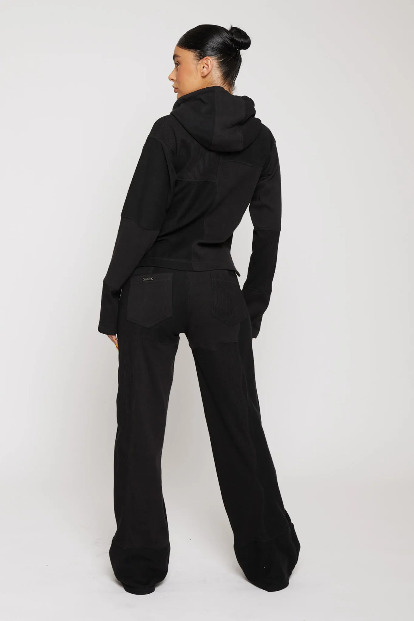 MIXED WIDE LEG JOGGERS - BLACK