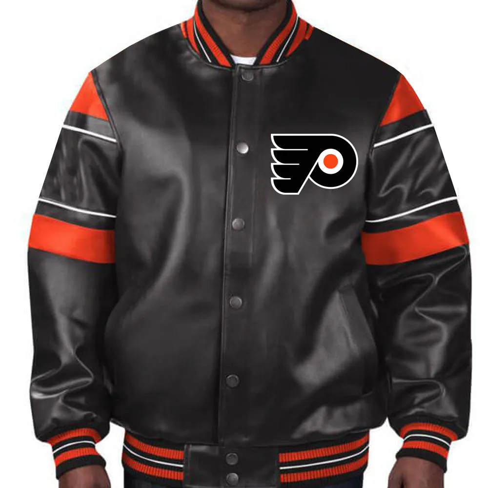 NHL Philadelphia Flyers Black Leather Jacket