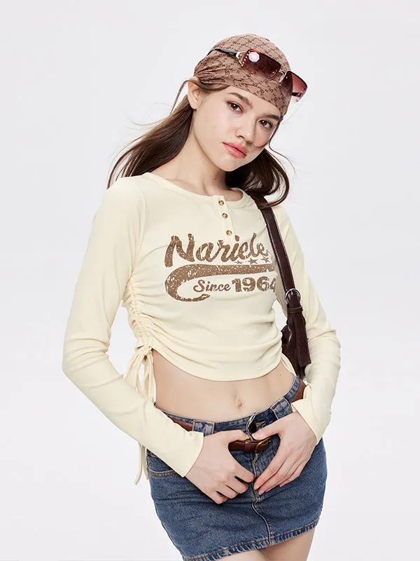 Nvuvu Long Sleeve Drawstring Word Print T-Shirt