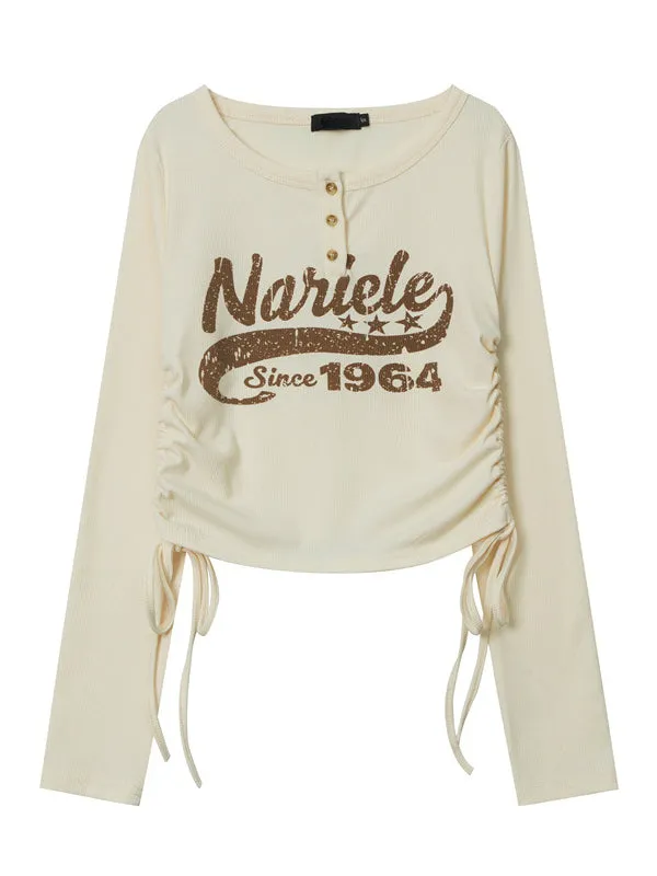 Nvuvu Long Sleeve Drawstring Word Print T-Shirt