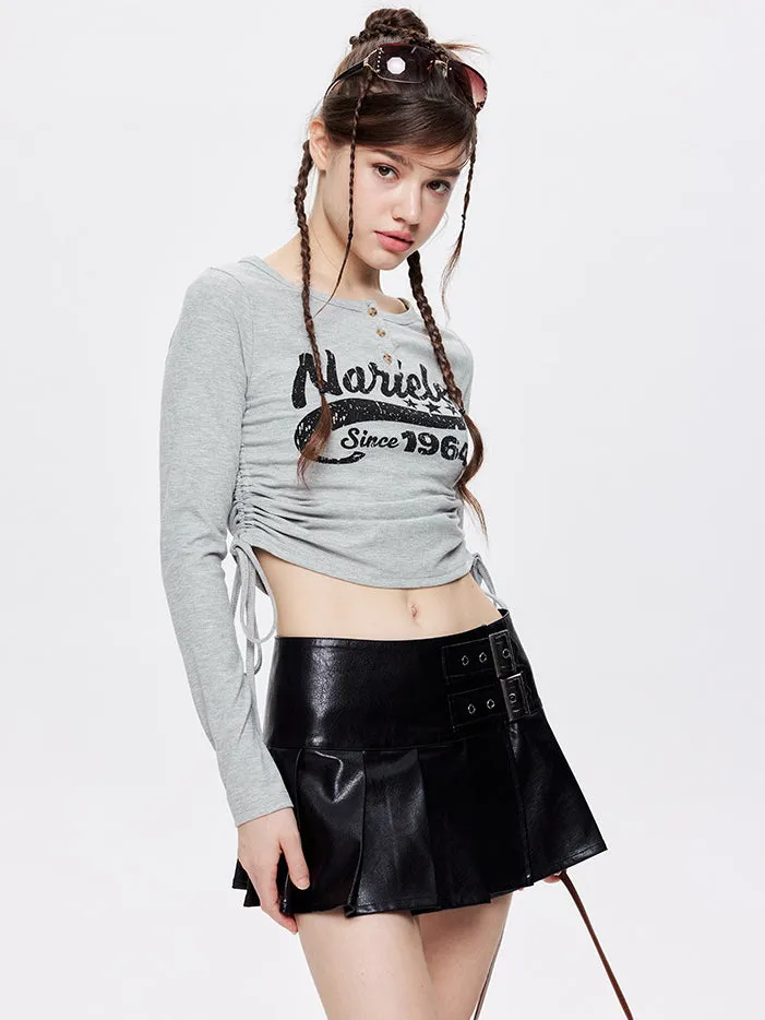 Nvuvu Long Sleeve Drawstring Word Print T-Shirt